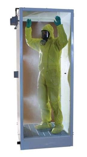 decontamination shower cleaning PPE damping